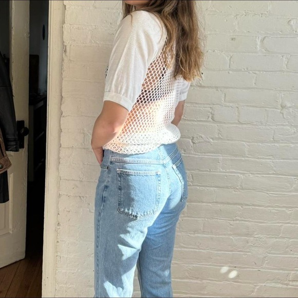 Vintage White Loosely Knitted Short Sleeve Shirt - Picture 3 of 8